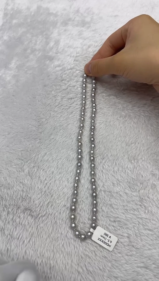 海水珍珠银S925镶嵌项链AK真多麻6.5-7mm