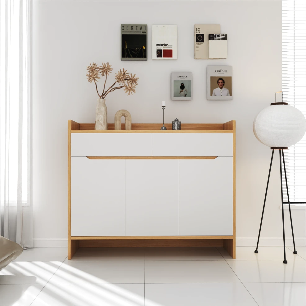 工厂直发实木鞋柜家用简约现代玄关一体柜落地带抽大容量收纳柜