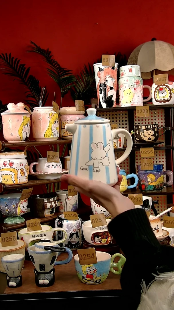 壶瓷DIY景德镇创意手工陶瓷卡通风小兔子咖啡壶