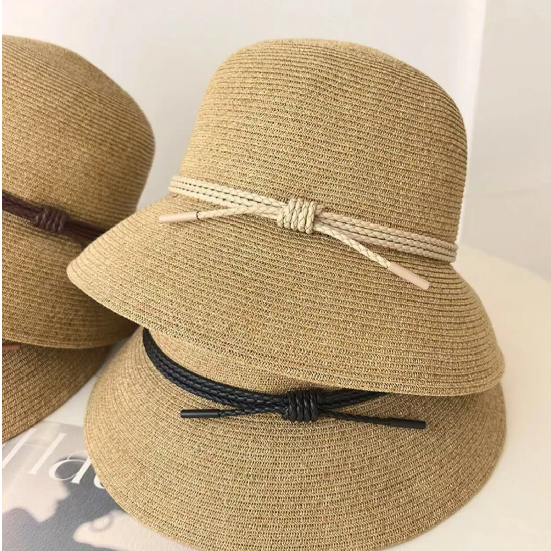 优雅女人味天然纸草日系渔夫帽夏季休闲百搭礼帽海边度假遮阳帽