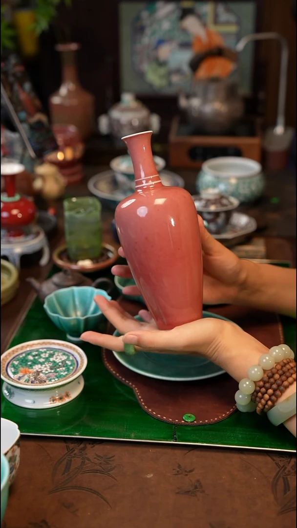 豇豆红花瓶  景德镇陶瓷福利款