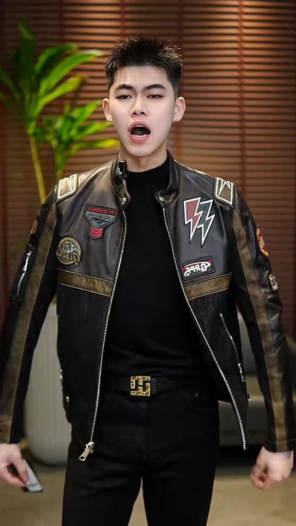 台****汇52码（140-155斤）男士真皮拼接夹克