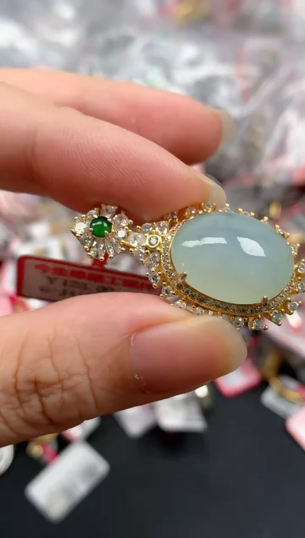翡翠戒指银S925镶嵌天然A货缅甸翡翠