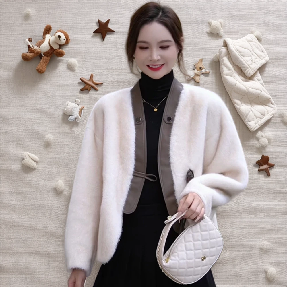 2024新款外套短款时尚女士宽松毛呢优雅皮毛一体【2061】