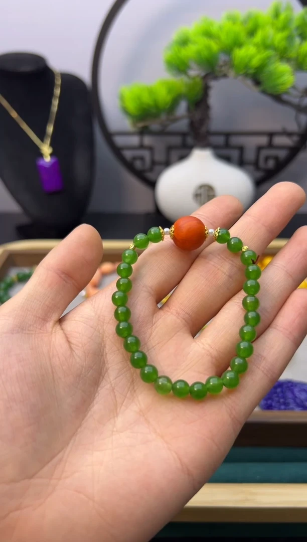 【闪购商品】和田玉手链14K金镶嵌S435