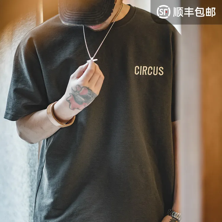 马登工装 美式复古330G榻榻米刺绣重磅T恤男推荐老虎年字母短袖夏