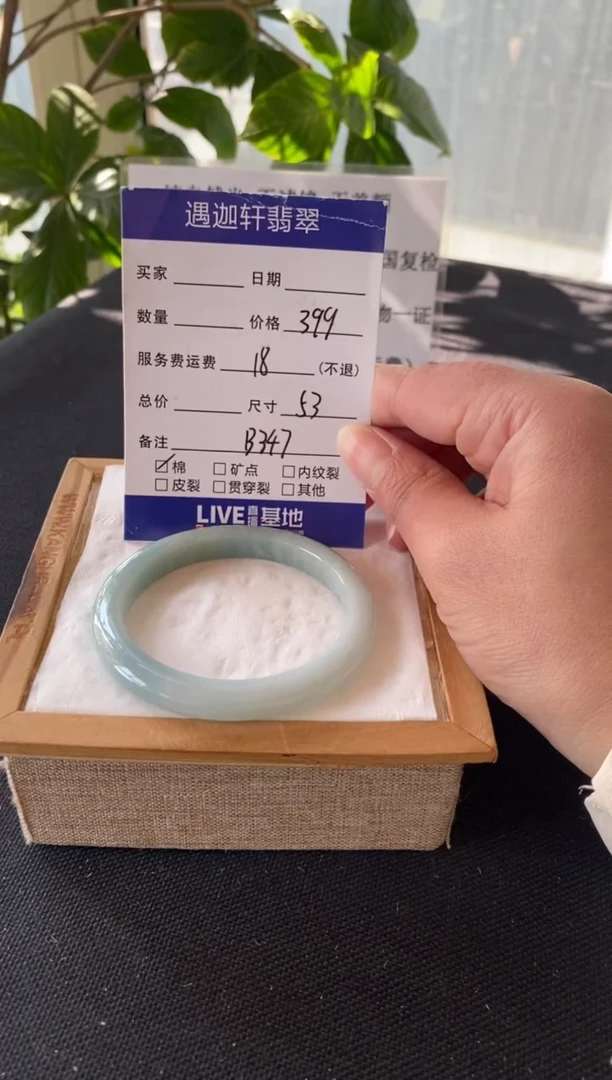 【闪购商品】翡翠手镯未镶嵌53圈口 B347编码