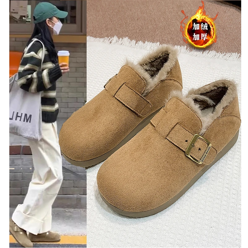 厚底加绒全包勃肯鞋一脚蹬毛毛鞋2025新款冬季保暖棉鞋博肯豆豆鞋