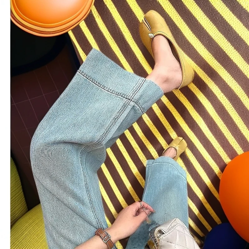 直筒牛仔裤女2025新款秋装爆款高腰宽松显瘦小个子九分阔腿裤子