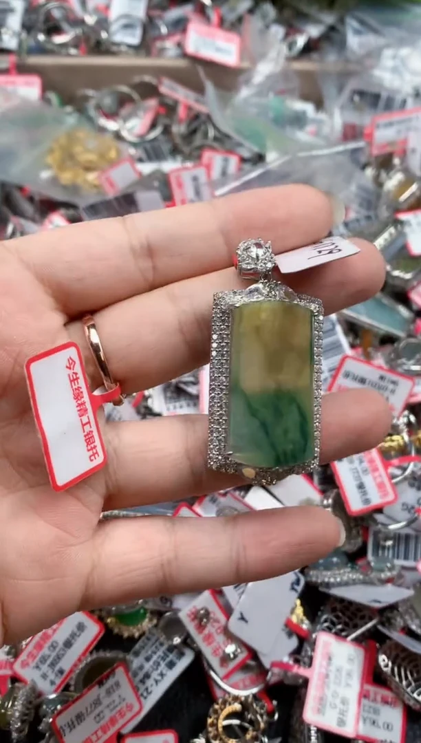 银S925镶嵌戒指翡翠天然A货缅甸翡翠