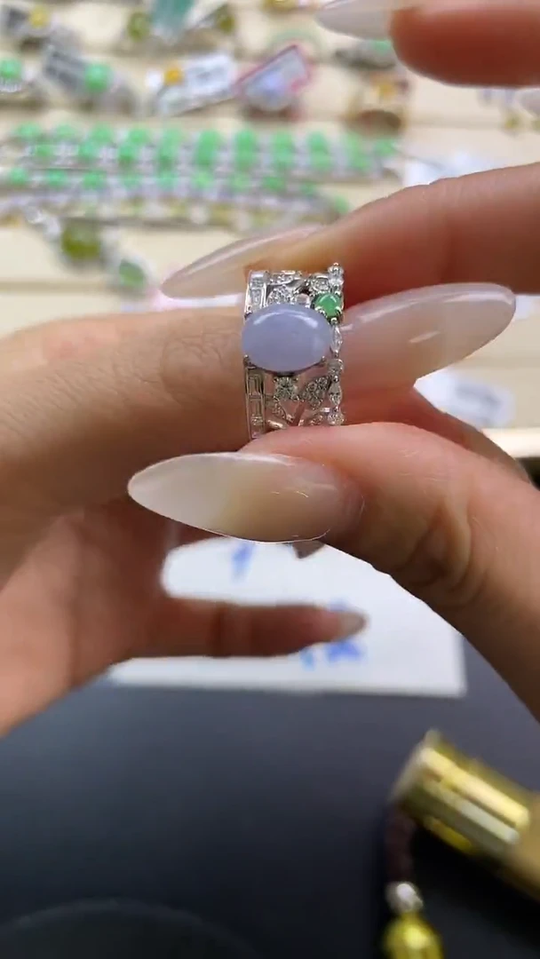 银S925镶嵌戒指翡翠翡翠 蛋面 银S925镶嵌