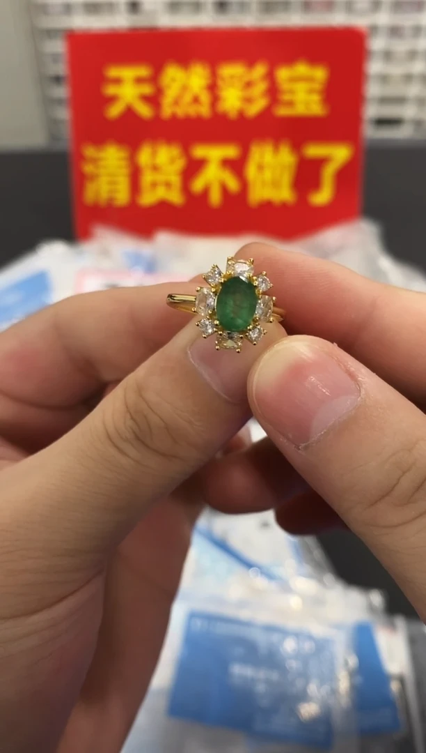 祖母绿戒指银S925镶嵌1