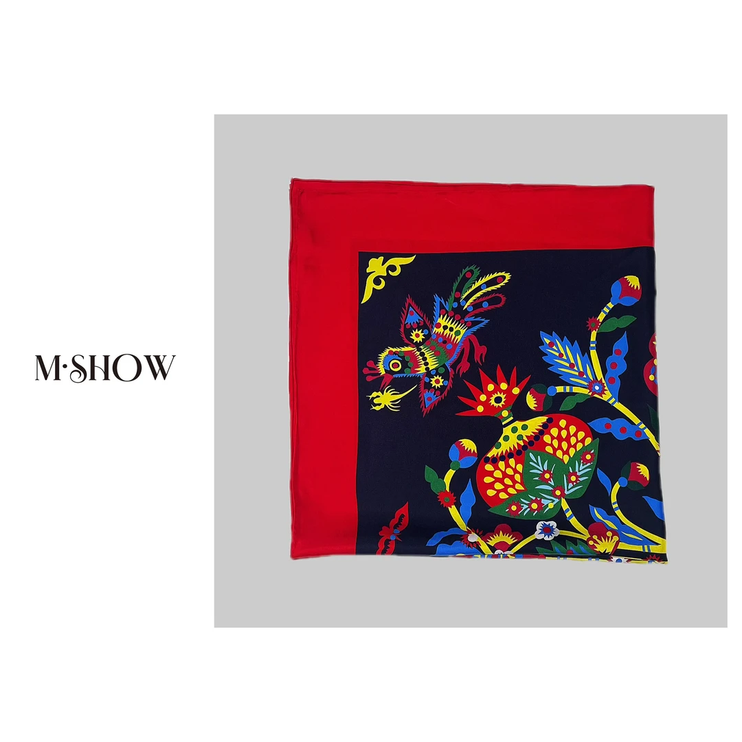 【福寿三多】100%桑蚕丝斜纹绸数码印花披肩桑蚕丝方巾981S