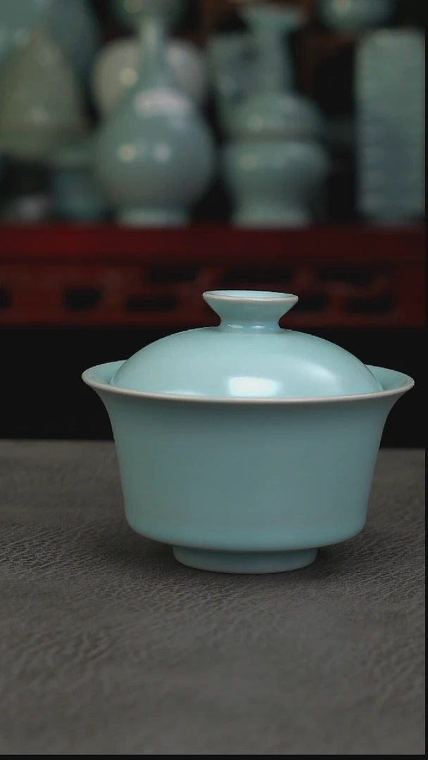 天蓝釉  马蹄盖碗精品-二