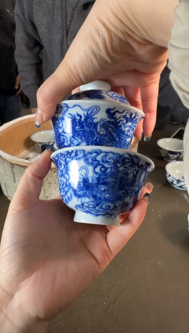 杯子陶瓷刘建锋窑仿清穿云龙盖碗+杯