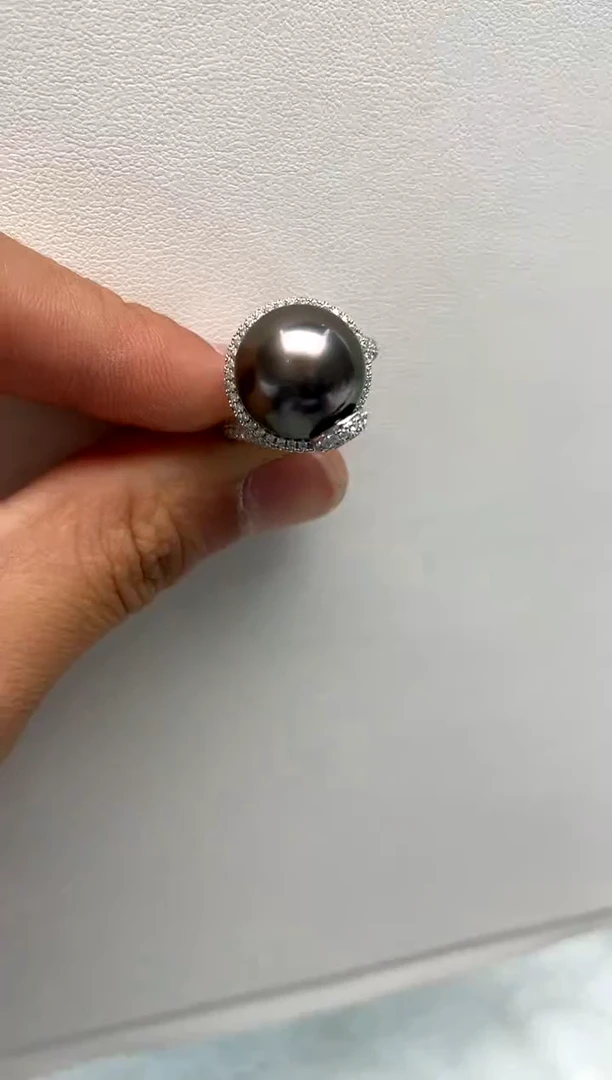银S925镶嵌戒指海水珍珠13-14