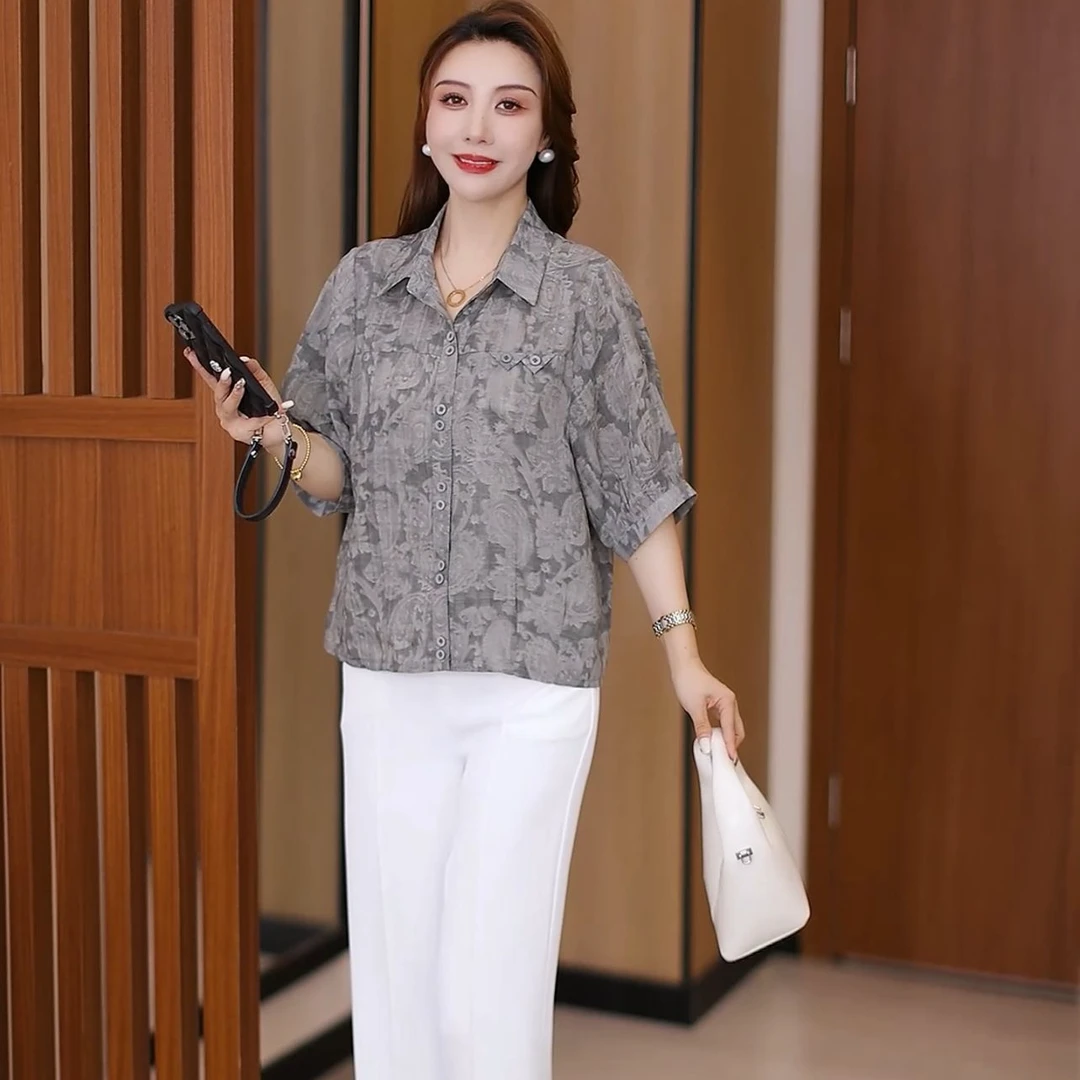 爆款气质百搭显瘦洋气时尚减龄宽松遮肚子5分袖妈妈装