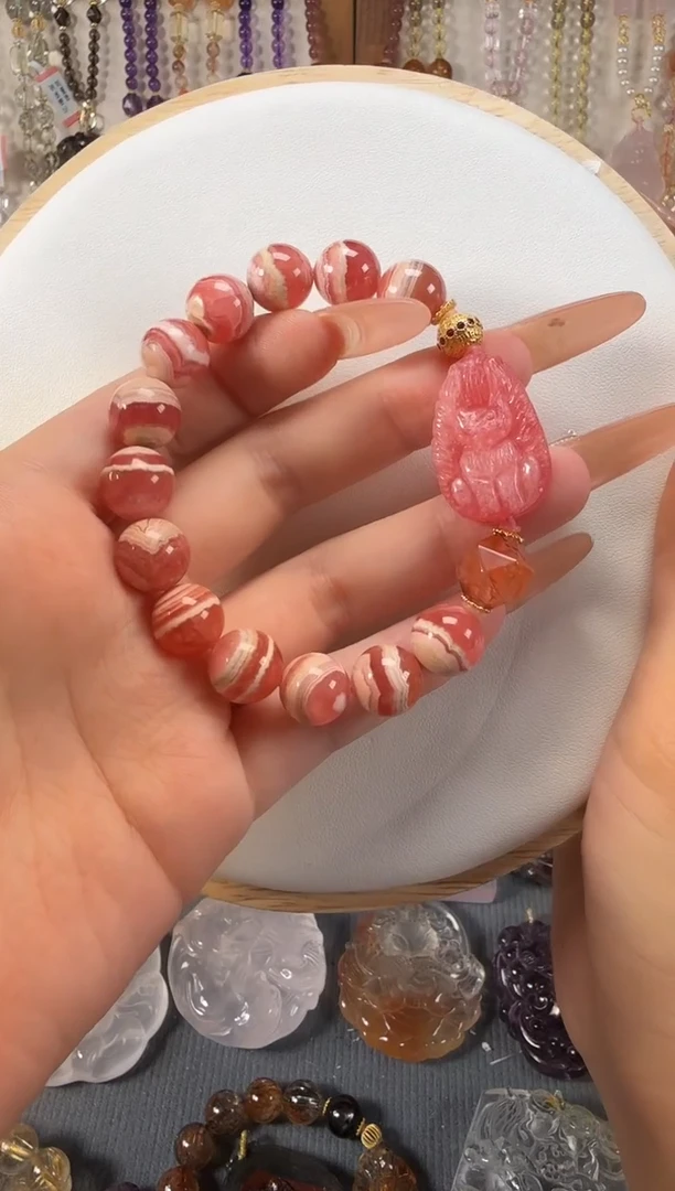 未镶嵌菱锰矿（红纹石）手串红文石