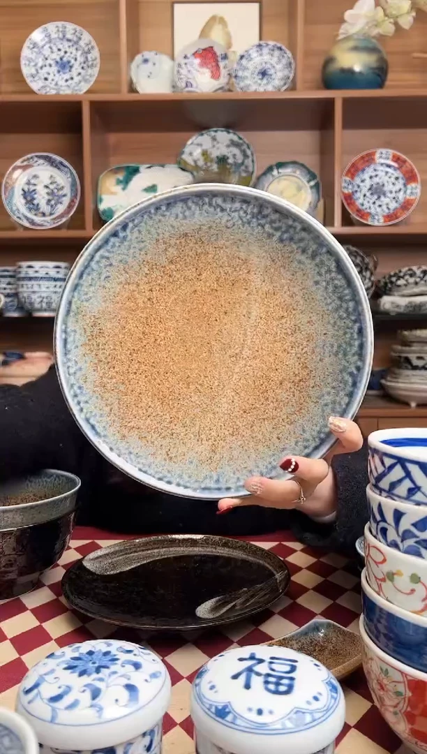 【闪购商品】瓷片砂地蓝流22.7cm浅盘 牛排盘