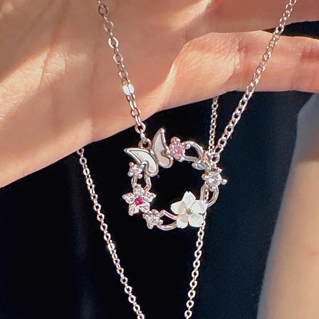 FARCOKO/法蔻 吊坠925银 蝴蝶花项链轻奢设计感感生日礼物送女生