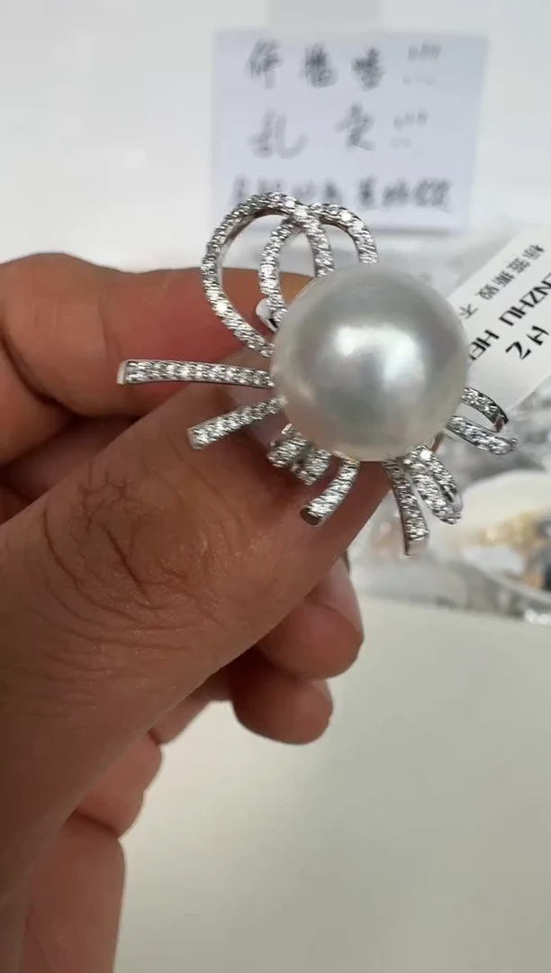 银S925镶嵌戒指海水珍珠戒指