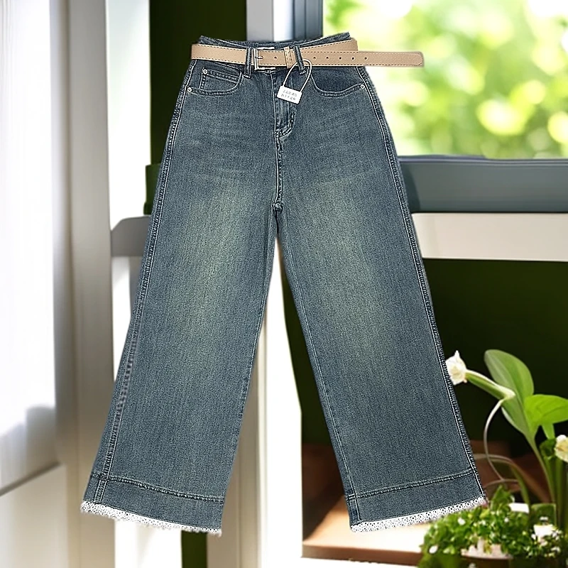 女九分裤夏季薄款窄版显瘦宽松阔腿裤直筒奶奶裤 送腰带