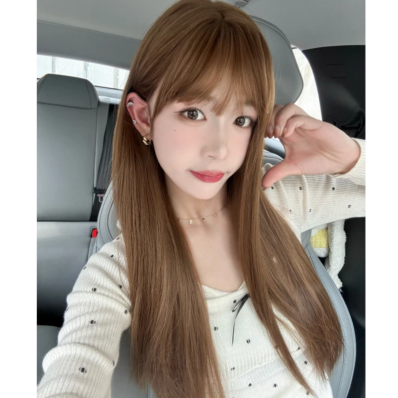 【古早baby】假发女齐刘海长直发亚麻色自然日常逼真百搭全头套新手