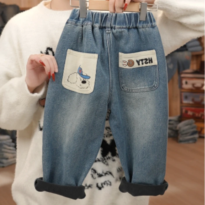 【加绒加厚】男童冬款保暖亲肤潮流休闲牛仔裤--黄17430350022