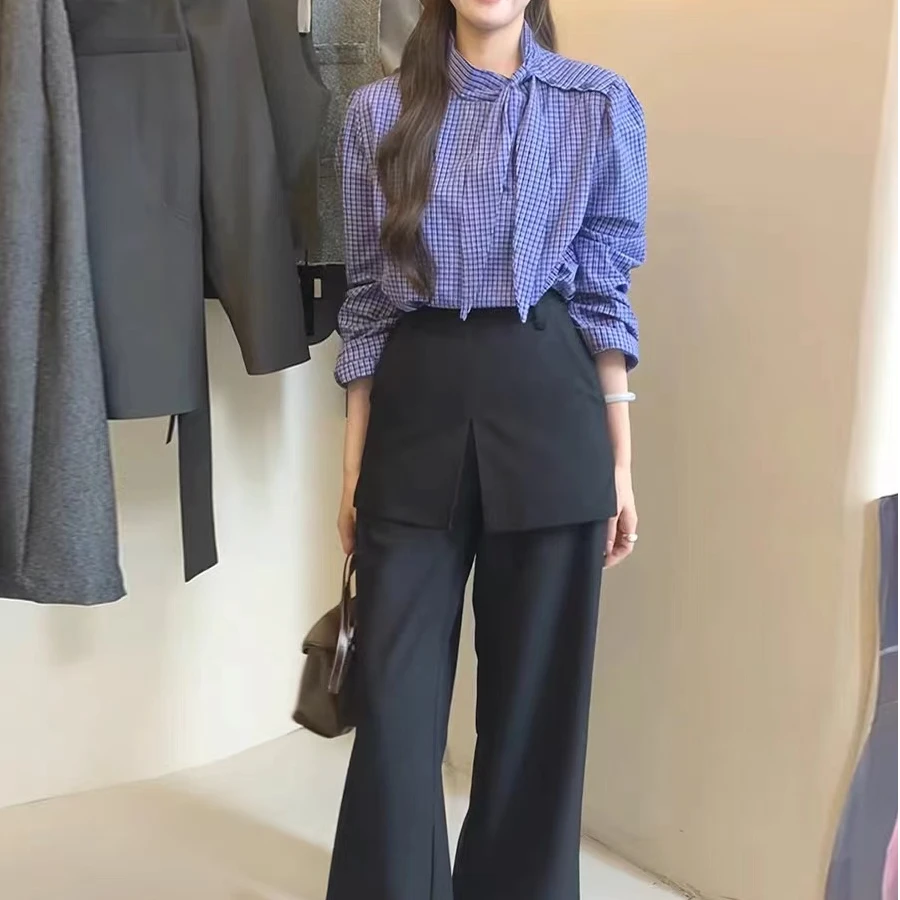 2025韩版复古设计感小众兔耳朵格子衬衫女春夏季新款衬衫女款外穿