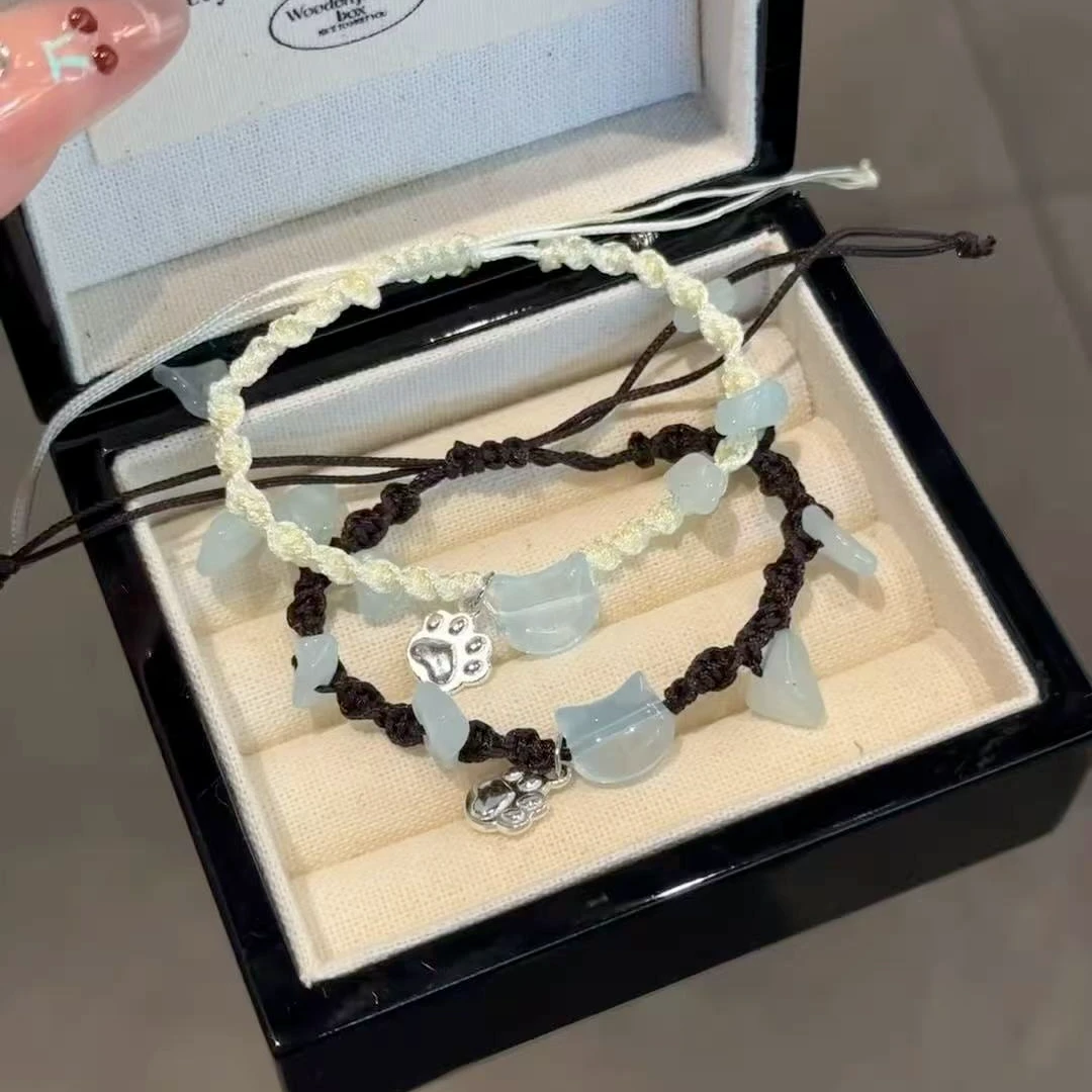 非金属布艺手链 小清新碎石小猫咪猫爪可爱甜美手链