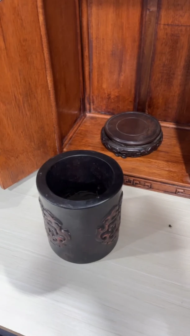 木木 非洲紫檀雕刻老笔筒12.7/13.5