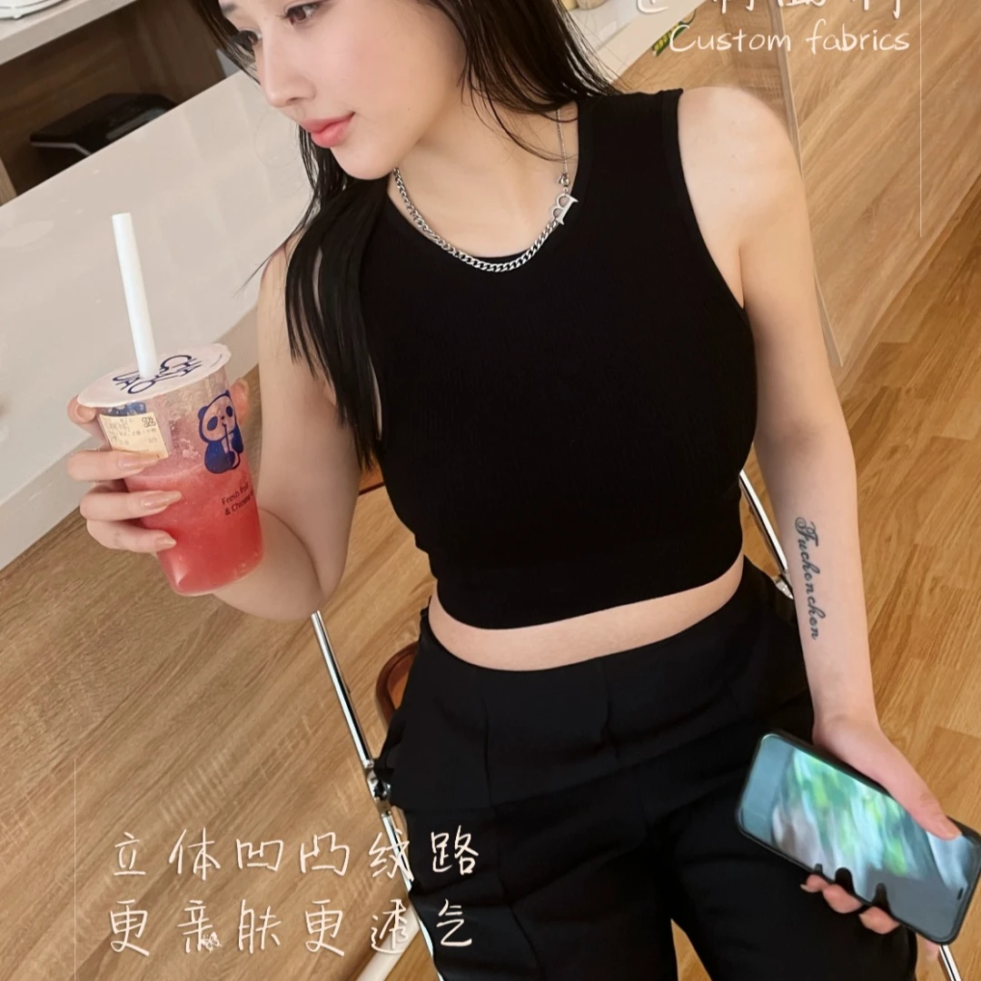 S6815时尚空气杯一体杯运动文胸不跑杯打底坑条纹背心/M315