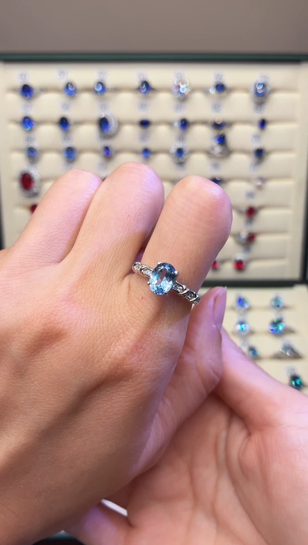 银S925镶嵌戒圈海蓝宝石0000