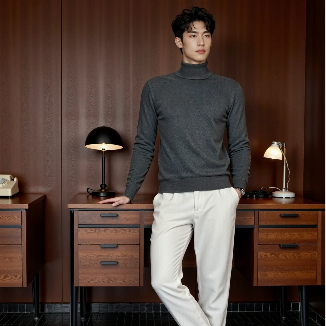 2025轻奢级男士羊毛高领衫保暖毛衣厚料加厚毛衣时尚百搭高弹修身
