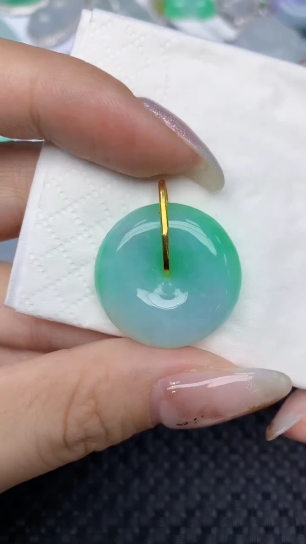 颈饰18K金镶嵌翡翠天然缅甸翡翠a货百元以上9元证书费自理