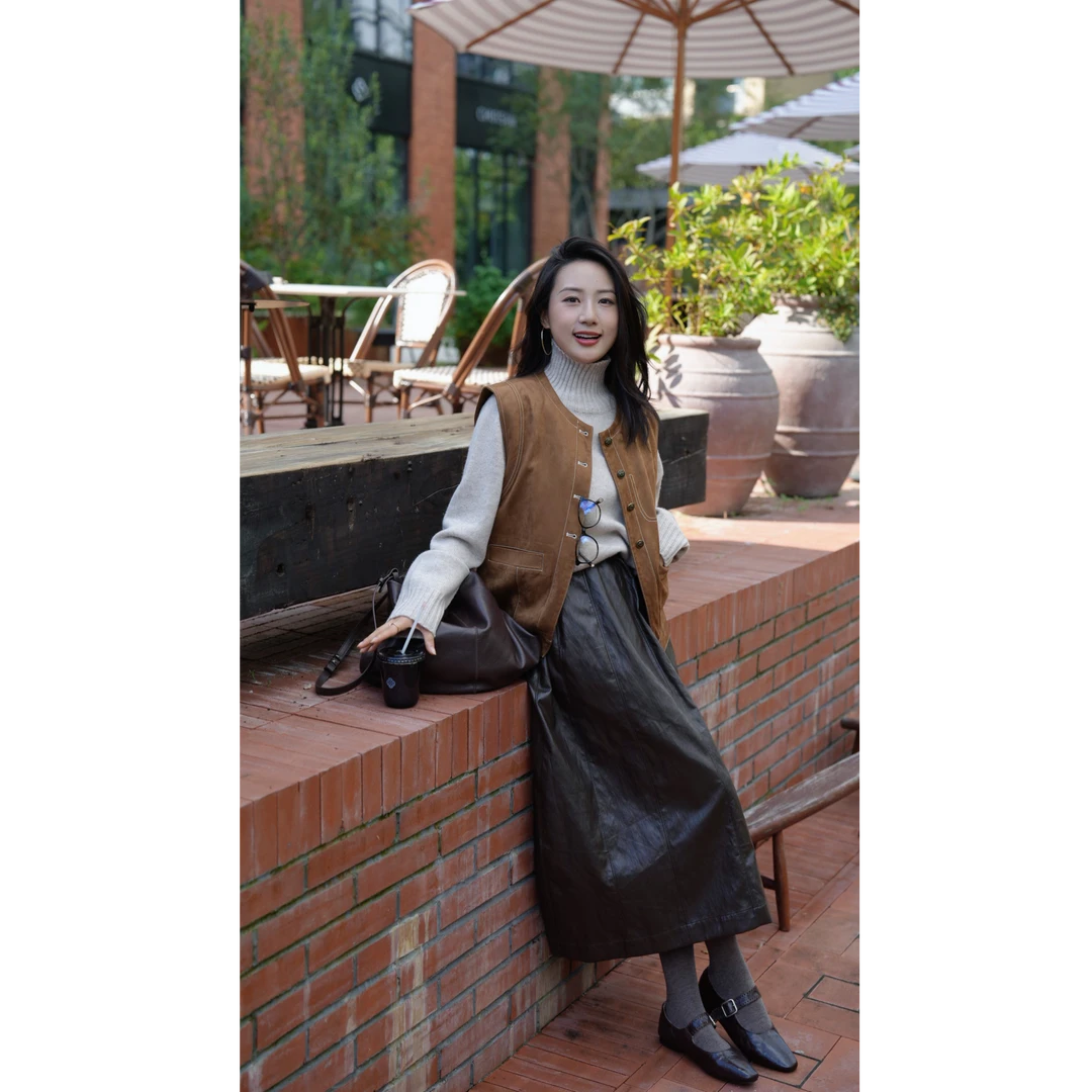 (特价no退no换！)MEIYINA定制 美式复古 穿搭时尚单品反毛经典马甲