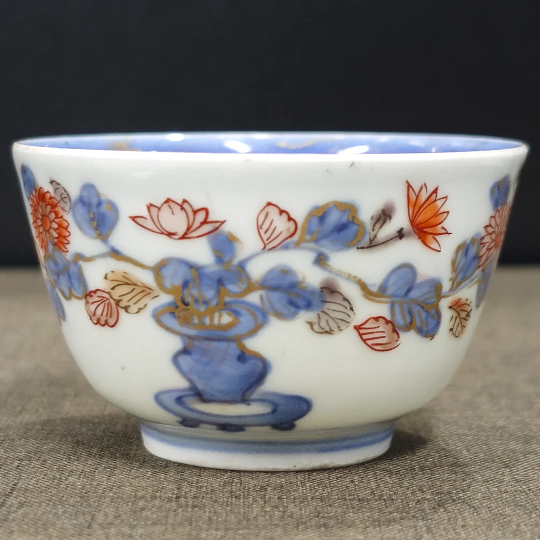 清 雍正 矾红花鸟杯古陶瓷W-