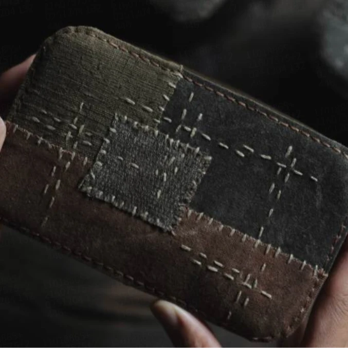 【斋居】柿染刺子绣大号皮盒（弥云S0367）茶道配件