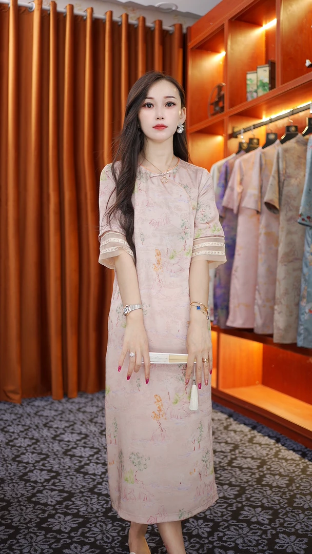 【金粉丽人】新中式中国风复古花罗百搭显瘦国风连衣裙8826气质