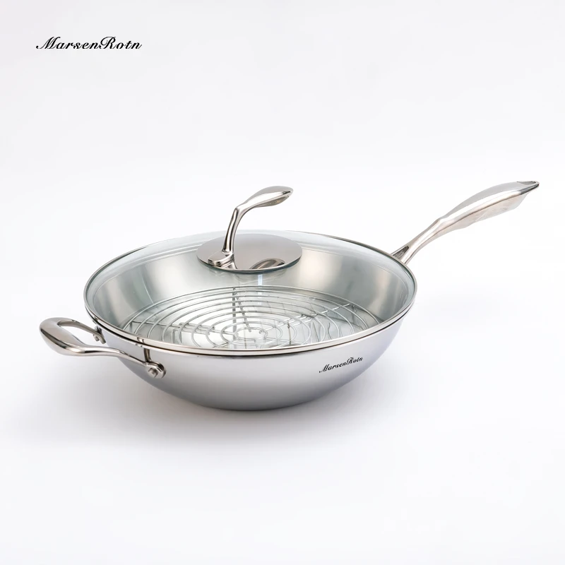 MarsenRotn不锈钢炒锅恒温储能无烟烹饪炒菜微压炒锅加厚无水料理