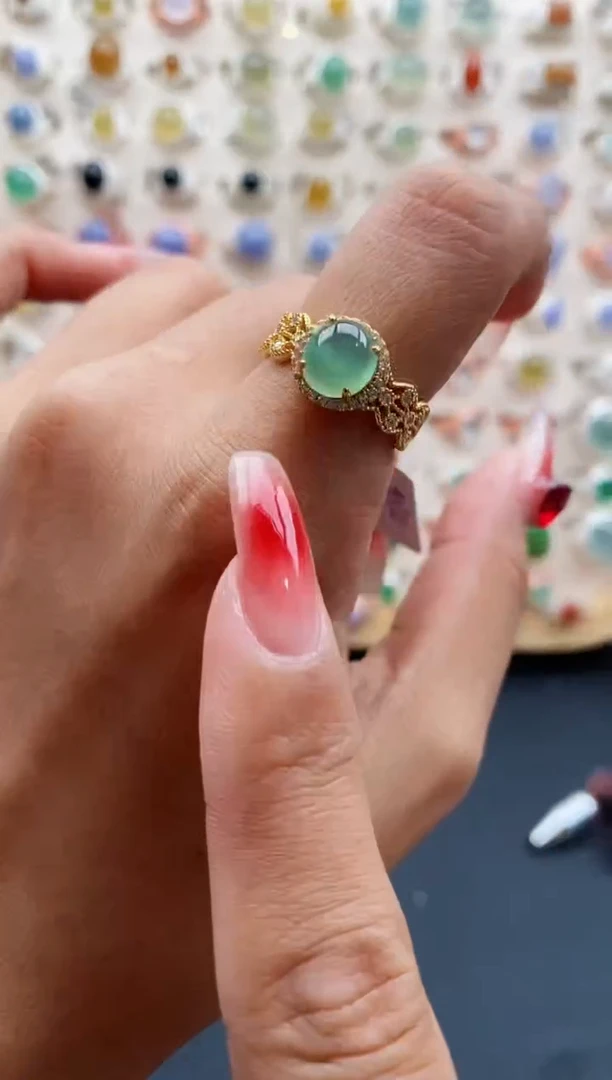 【闪购商品】翡翠戒指银S925镶嵌缅甸天然A货翡翠222 2+1