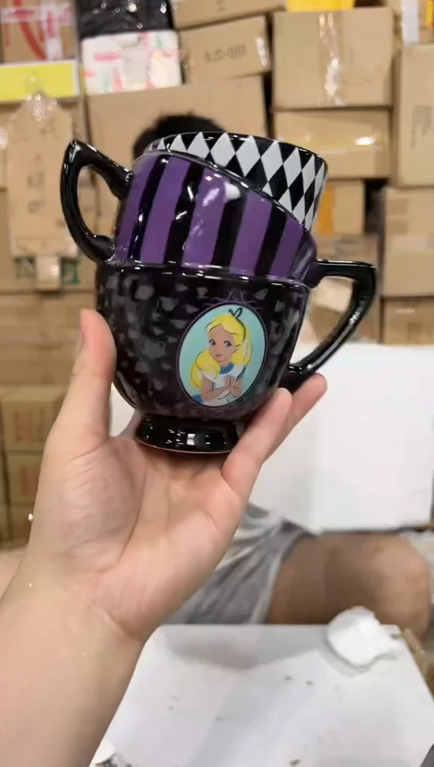 瓷片黑紫叠叠杯 陶瓷