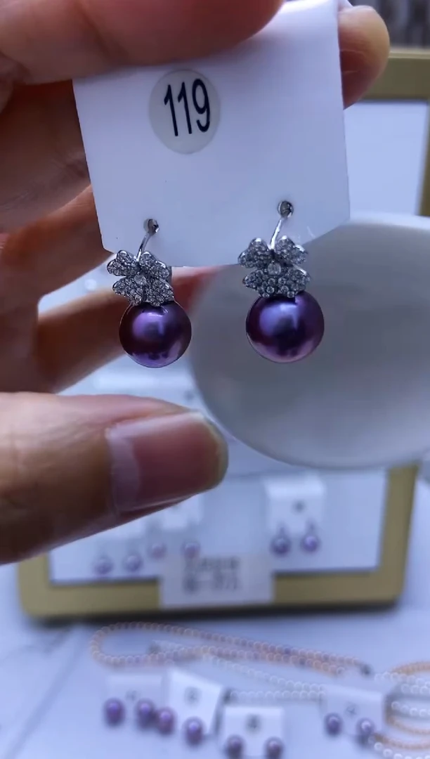 银S925镶嵌耳饰淡水珍珠119