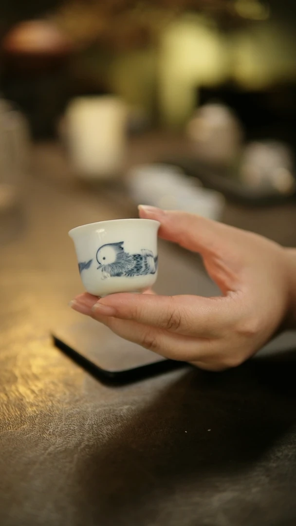 阿眠 定园手绘青花鸳鸯杯