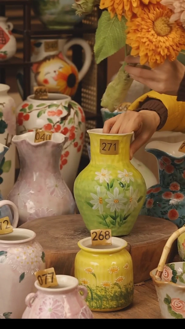 陶瓷景德镇设计师手作花器摆件侘寂风@M271@