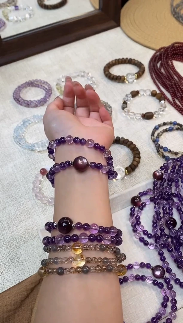 合金手链水晶《拉菲酒庄》紫锂云母紫水晶设计双圈6-7mm多样性发一