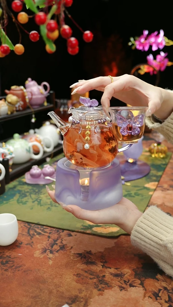 【闪购商品】紫色温茶台+茶壶+链子+杯子