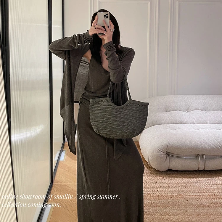 SMALLIU【背心/开衫/半裙】杂色点点针织慵懒风亚麻套装出游服装女