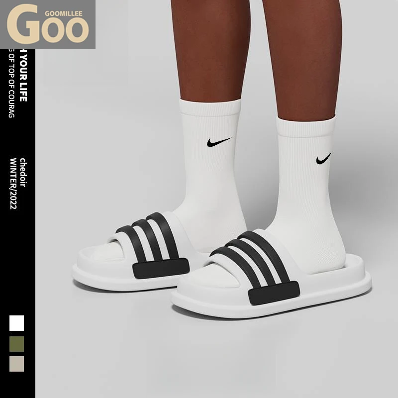 三条纹拖鞋男夏季情侣居家洗澡防滑踩屎感男士运动外穿休闲沙滩鞋