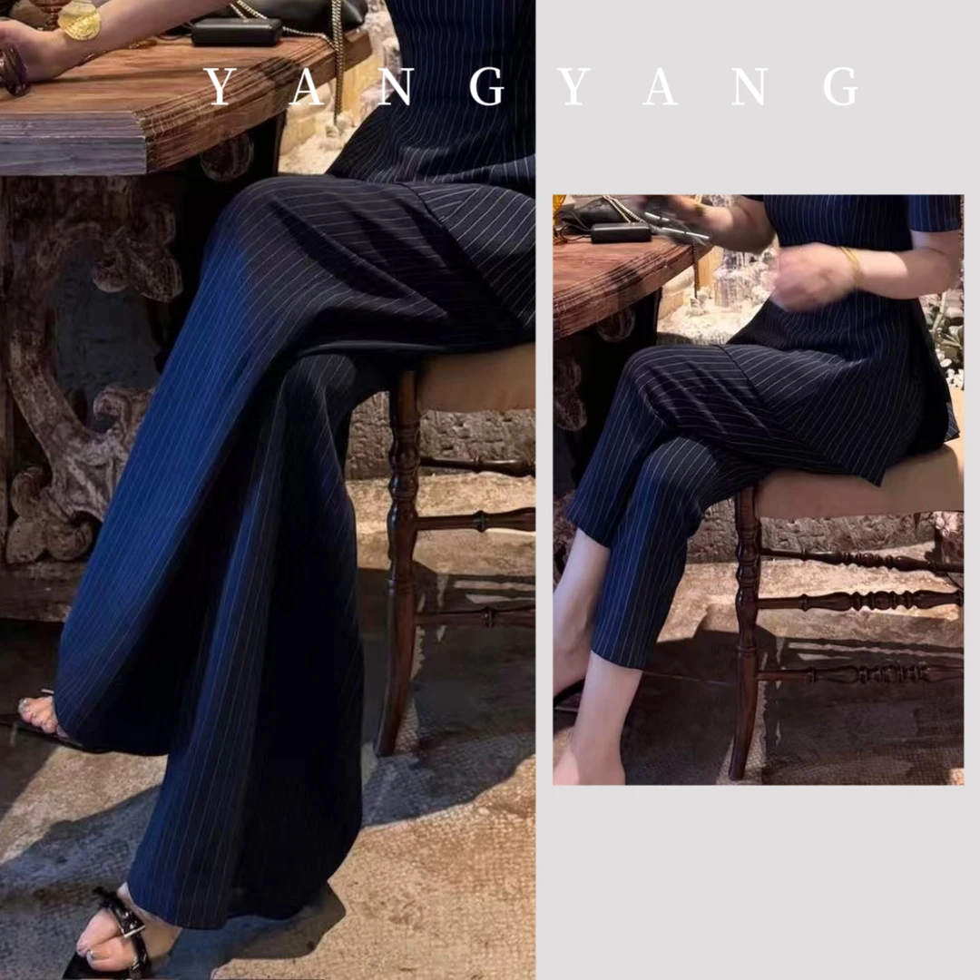 YANGYANG 简风时尚轻熟风条纹直筒纯欲风阔腿裤宽松网红